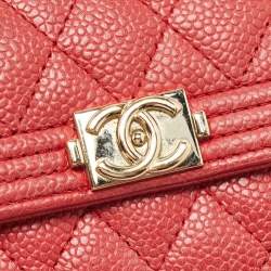 Chanel Red Quilted Caviar Leather Boy Compact Wallet