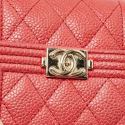 Chanel Red Quilted Caviar Leather Boy Compact Wallet
