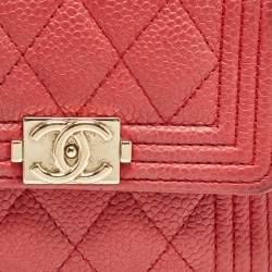 Chanel Red Quilted Caviar Leather Boy Compact Wallet