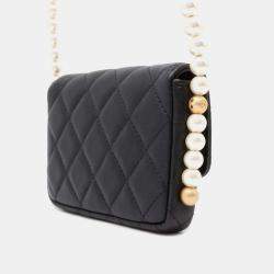 Chanel Black Leather Faux Pearl CC Wallet on Chain