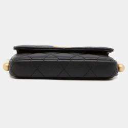 Chanel Black Leather Faux Pearl CC Wallet on Chain