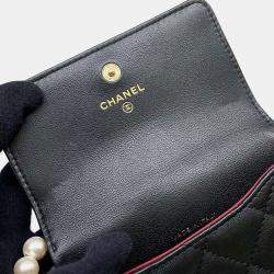 Chanel Black Leather Faux Pearl CC Wallet on Chain