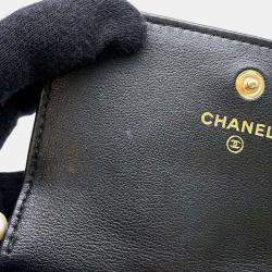 Chanel Black Leather Faux Pearl CC Wallet on Chain