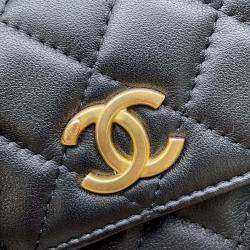 Chanel Black Leather Faux Pearl CC Wallet on Chain