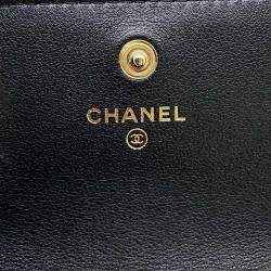 Chanel Black Leather Faux Pearl CC Wallet on Chain