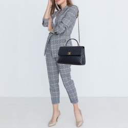 Pre Owned Chanel Dark Blue Chevron Caviar Leather and Lizard Medium Coco Top Handle Bag