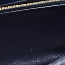 Pre Owned Chanel Dark Blue Chevron Caviar Leather and Lizard Medium Coco Top Handle Bag