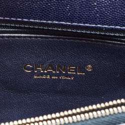 Pre Owned Chanel Dark Blue Chevron Caviar Leather and Lizard Medium Coco Top Handle Bag