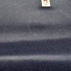 Pre Owned Chanel Dark Blue Chevron Caviar Leather and Lizard Medium Coco Top Handle Bag