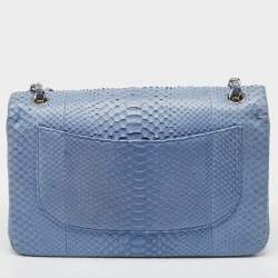 Chanel Blue Python Jumbo Classic Double Flap Bag