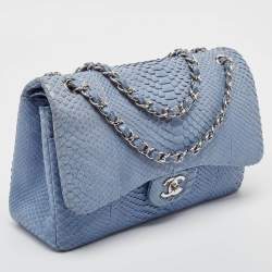 Chanel Blue Python Jumbo Classic Double Flap Bag