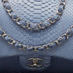 Chanel Blue Python Jumbo Classic Double Flap Bag