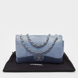 Chanel Blue Python Jumbo Classic Double Flap Bag