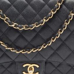 Chanel Black Quilted Caviar Leather Maxi Classic Double Flap Bag