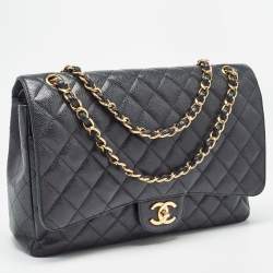 Chanel Black Quilted Caviar Leather Maxi Classic Double Flap Bag