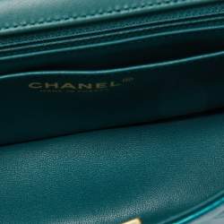 Pre Owned Chanel Green Quilted Patent Leather Mini Rectangle Shaded Classic Flap Shoulder Bag