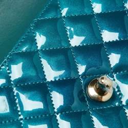Pre Owned Chanel Green Quilted Patent Leather Mini Rectangle Shaded Classic Flap Shoulder Bag