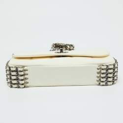 Pre Owned Chanel White Square Quilted Leather Multi Chain Classic Flap Bag