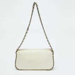 Pre Owned Chanel White Square Quilted Leather Multi Chain Classic Flap Bag