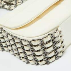 Pre Owned Chanel White Square Quilted Leather Multi Chain Classic Flap Bag
