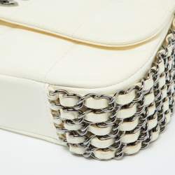 Pre Owned Chanel White Square Quilted Leather Multi Chain Classic Flap Bag