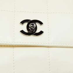 Pre Owned Chanel White Square Quilted Leather Multi Chain Classic Flap Bag