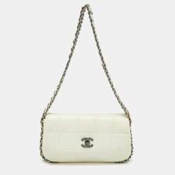 Pre Owned Chanel White Square Quilted Leather Multi Chain Classic Flap Bag