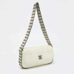 Pre Owned Chanel White Square Quilted Leather Multi Chain Classic Flap Bag