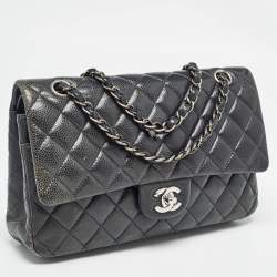 Chanel Navy Blue Quilted Caviar Leather Medium Classic Double Flap Bag