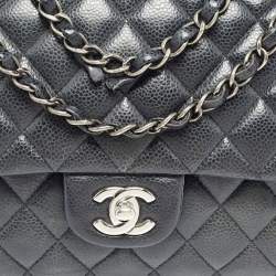 Chanel Navy Blue Quilted Caviar Leather Medium Classic Double Flap Bag