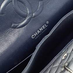 Chanel Navy Blue Quilted Caviar Leather Medium Classic Double Flap Bag