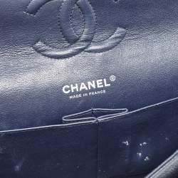 Chanel Navy Blue Quilted Caviar Leather Medium Classic Double Flap Bag