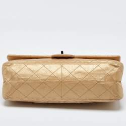 Pre Owned Chanel Gold Quilted Aged Leather Reissue 2.55 Classic 226 Flap Bag