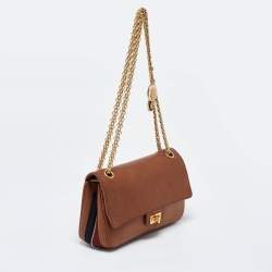 Pre Owned Chanel Brown Leather Nude Reissue 2.55 Paris-Hamburg Medals 226 Flap Bag