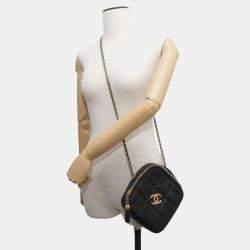 Chanel Black Quilted Lambskin Small Diamond Chain Crossbody Bag 