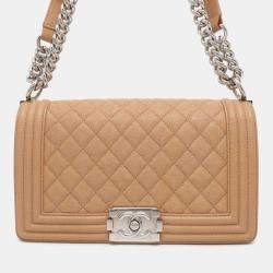 Chanel Beige Leather Medium Boy Shoulder Bags