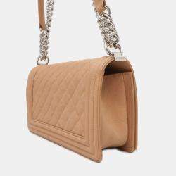 Chanel Beige Leather Medium Boy Shoulder Bags