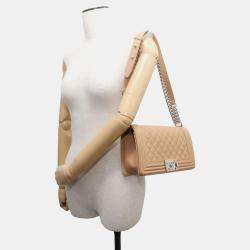 Chanel Beige Leather Medium Boy Shoulder Bags