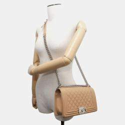 Chanel Beige Leather Medium Boy Shoulder Bags