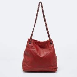 Pre Owned Chanel Red Quilted Leather Small Soft Touch Tote