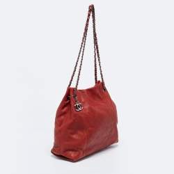 Pre Owned Chanel Red Quilted Leather Small Soft Touch Tote