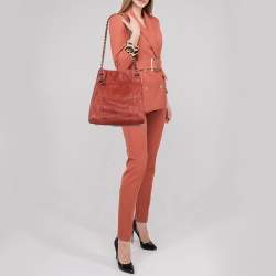 Pre Owned Chanel Red Quilted Leather Small Soft Touch Tote