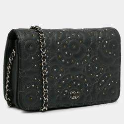 Chanel Studded Calfskin Camellia Wallet On Chain