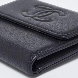  Chanel Black Leather Timeless CC Flap Trifold Wallet