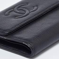  Chanel Black Leather Timeless CC Flap Trifold Wallet