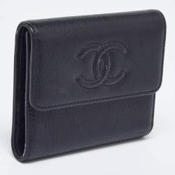  Chanel Black Leather Timeless CC Flap Trifold Wallet