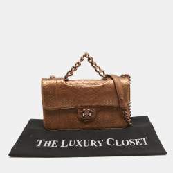 Pre Owned Chanel Rose Gold Python and Leather Medium Perfect Edge Flap Bag