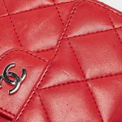 Pre Owned Chanel Red Quilted Leather CC Trifold Wallet