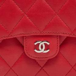 Pre Owned Chanel Red Quilted Leather CC Trifold Wallet