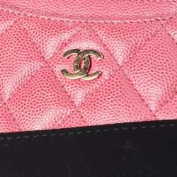 Chanel Pink Quilted Caviar Leather CC Zip Card Holder